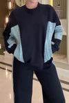 Women Casual Sequined Stitching Contrast Color Sweatshirt + Pants Suit