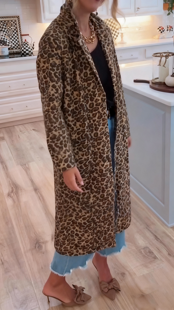 Women Lapel Leopard Print Temperament Casual Coat