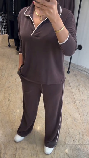 Women Lapel Top + Pants Casual Suit