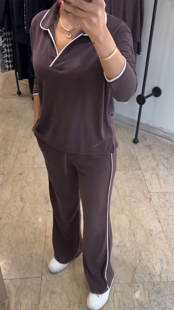 Women Lapel Top + Pants Casual Suit