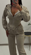 Women Lapel Irregular Hot Diamond Top + Pants Casual Suit