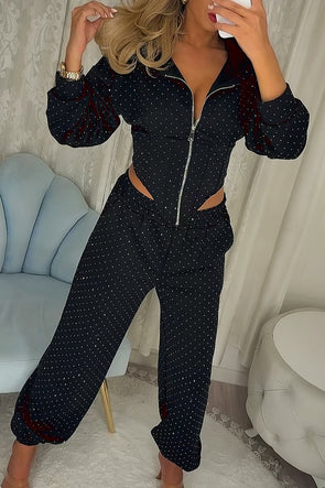 Women Lapel Irregular Hot Diamond Top + Pants Casual Suit