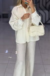 Women Lapel Top + Pants Solid Color Casual Suit