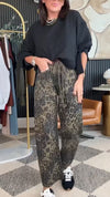 Women Round Neck Top + Printed Pants Casual Suit