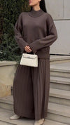 Women Turtleneck Knitted Top + Pleated Pants Casual Set