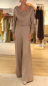 Women Round Neck Solid Color Casual Suit