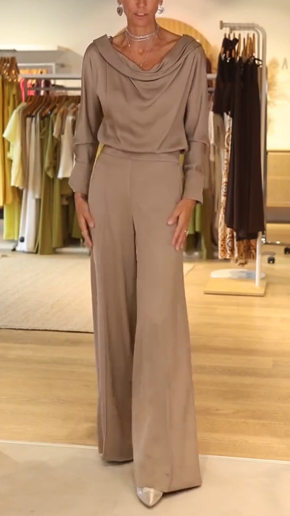 Women Round Neck Solid Color Casual Suit