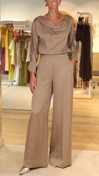 Women Round Neck Solid Color Casual Suit