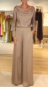 Women Round Neck Solid Color Casual Suit