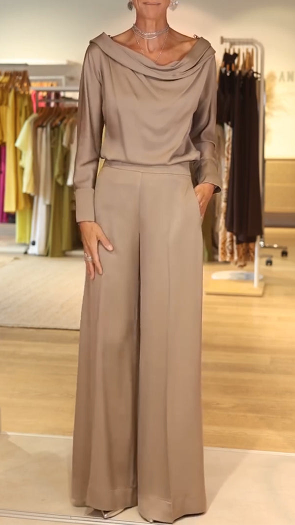 Women Round Neck Solid Color Casual Suit