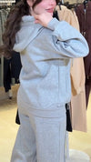 Women Round Neck Hooded Sweatshirt + Pants Solid Color Casual Suit