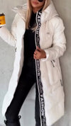 Women Hooded Patchwork Printed Letter Casual Coat