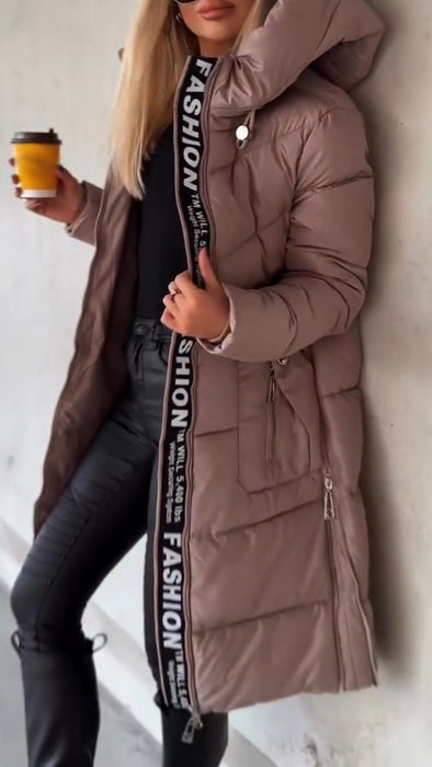 Women Hooded Patchwork Printed Letter Casual Coat