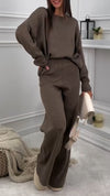 Women Round Neck Solid Color Casual Suit