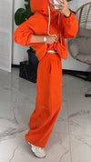 Women Round Neck Hooded Jacket + Pants Casual Suit