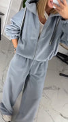 Women Round Neck Hooded Jacket + Pants Casual Suit