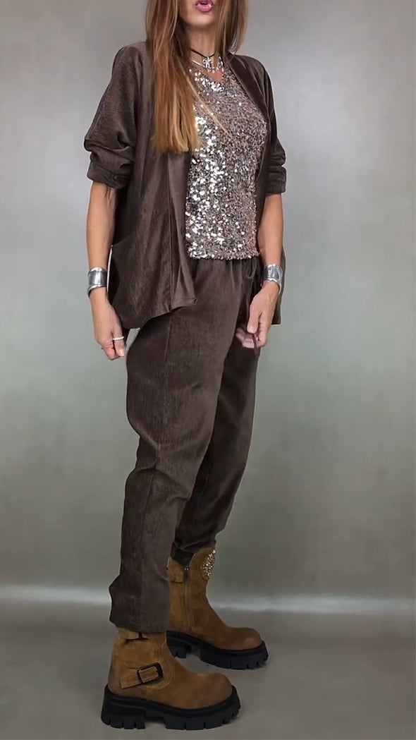 Women Solid Color Casual Suit