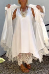 Women Inner Patchwork Printed Dress + Lapel Printed Cardigan Casual Suit