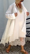 Women Inner Patchwork Printed Dress + Lapel Printed Cardigan Casual Suit