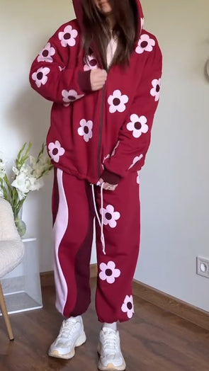 Women Printed Jacket + Pants Casual Set