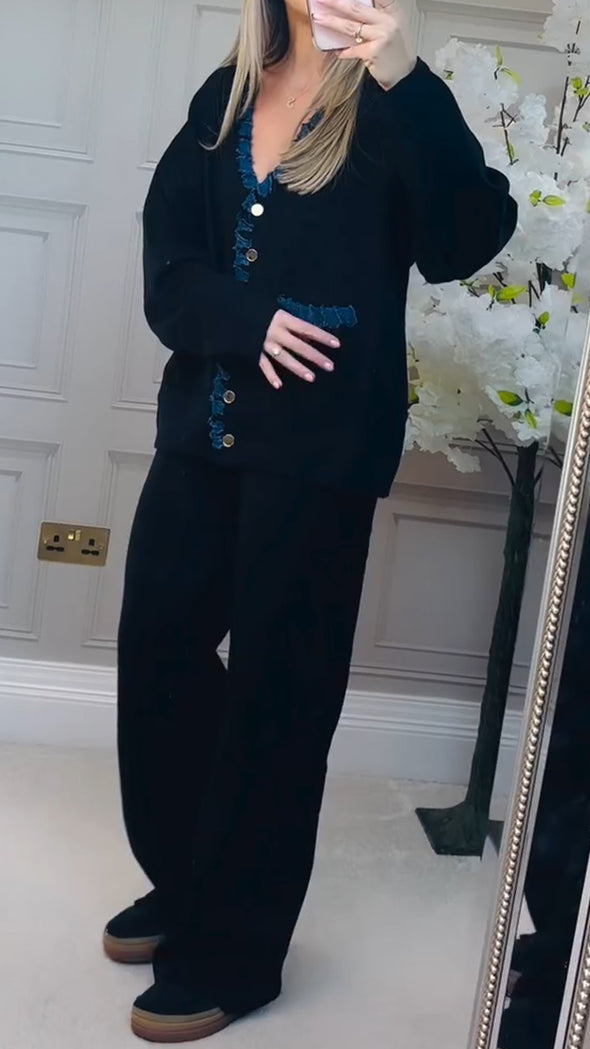 Women Button-down Cardigan + Pants Casual Suit