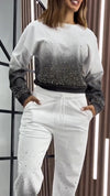 Women Round Neck Gradient Hot Diamond Casual Suit