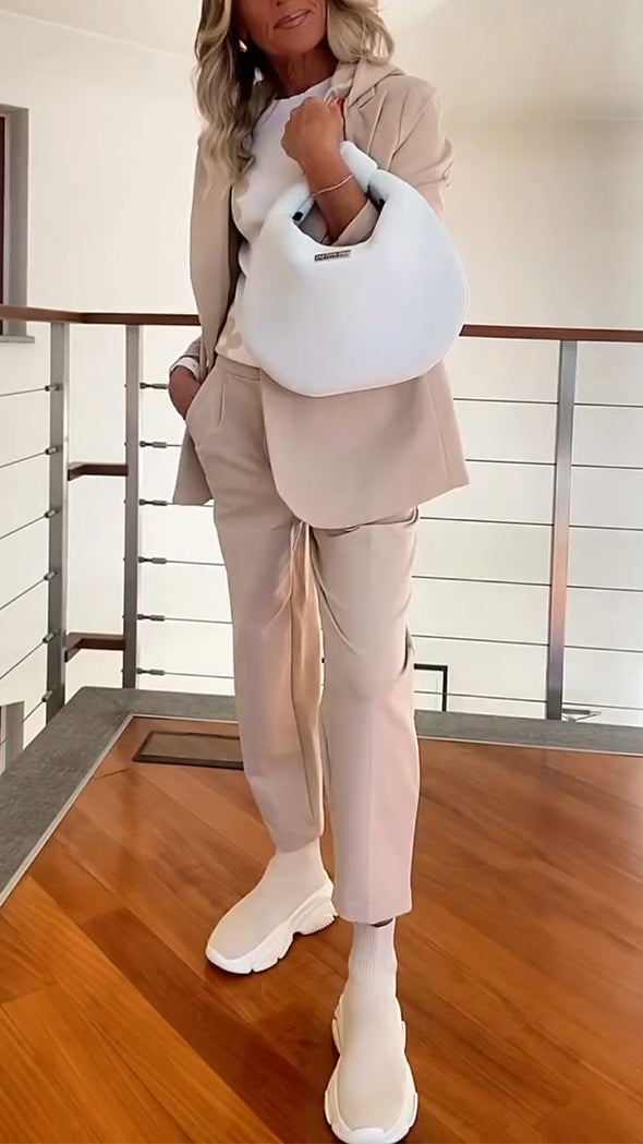 Women Lapel Solid Color Temperament Commuter Suit