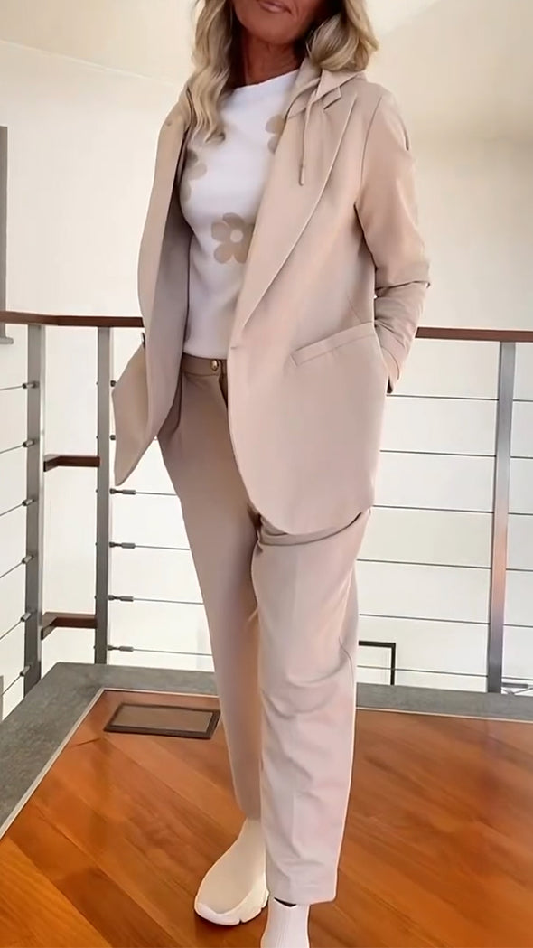 Women Lapel Solid Color Temperament Commuter Suit