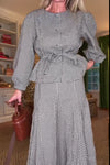 Women Round Neck Tie Plaid Top + Irregular Fishtail Skirt Set