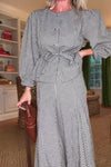 Women Round Neck Tie Plaid Top + Irregular Fishtail Skirt Set