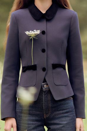 Women Casual Baby Collar Lace Pocket Jacket