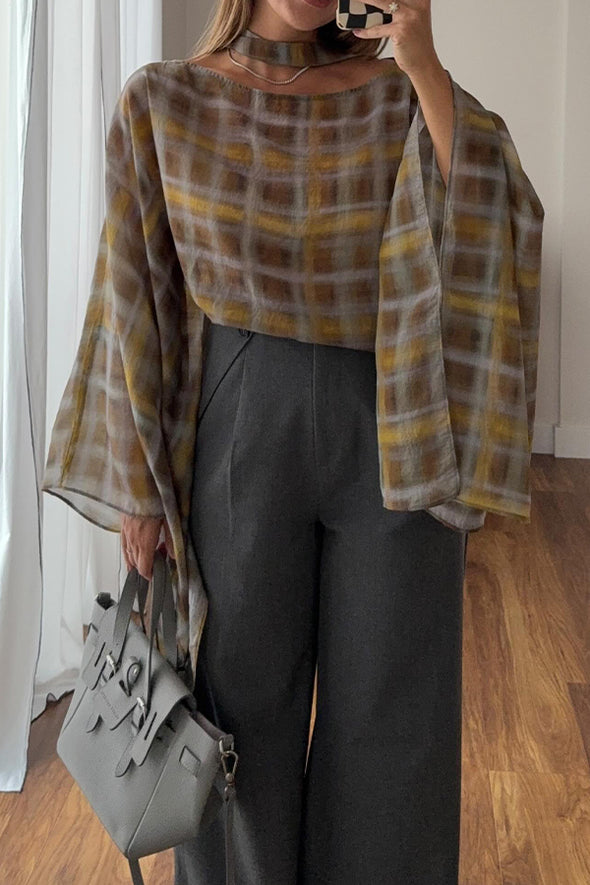 Women Casual Plaid Embroidered Irregular Hem Top