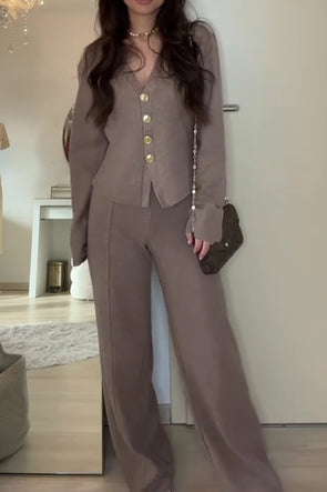 Women Elegant Office Waist Cardigan + Pants Suit