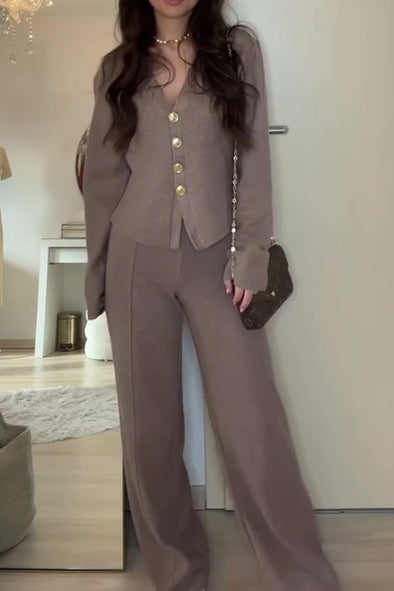 Women Elegant Office Waist Cardigan + Pants Suit