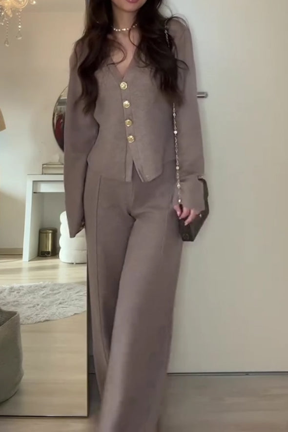 Women Elegant Office Waist Cardigan + Pants Suit