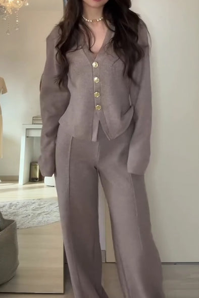 Women Elegant Office Waist Cardigan + Pants Suit