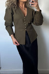 Women Elegant Office Deep V Slit Hem Top