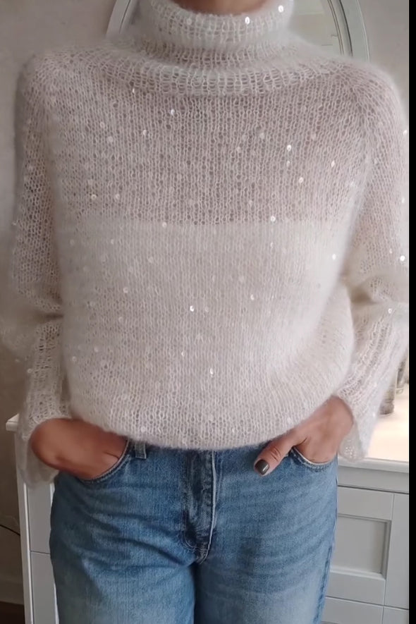 Women Casual Sequin Sheer Turtleneck Sweater
