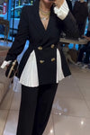 Women Elegant Office Slit Pleated Suit + Pants Suit