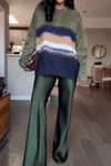 Women Casual Watercolor Crew Neck Pullover Sweater