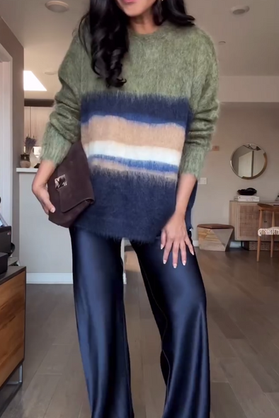 Women Casual Watercolor Crew Neck Pullover Sweater