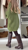 Women's High Collar Lantern Sleeve Loose Casual Sweater Dress