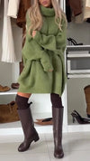 Women's High Collar Lantern Sleeve Loose Casual Sweater Dress