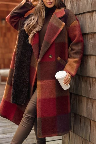 Women Lapel Plaid Temperament Casual Coat