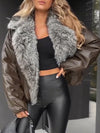 Women Fur Collar Leather Temperament Casual Coat