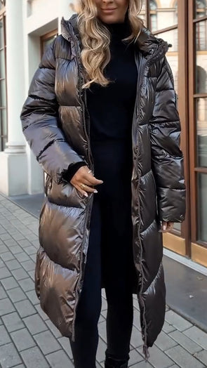 Women Hooded Patchwork Casual Long Cotton Coat