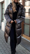Women Hooded Patchwork Casual Long Cotton Coat