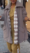 Women Lapel Internal Grid Pattern Style Casual Cotton Coat