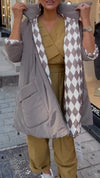 Women Lapel Internal Grid Pattern Style Casual Cotton Coat