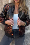 Women Round Neck Sequin Zipper Casual Jacket